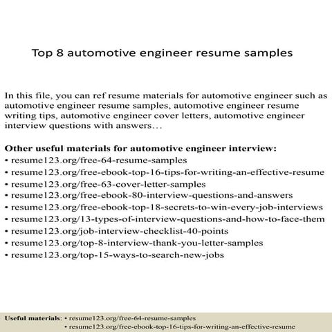 Top 8 automotive engineer resume samples