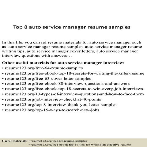 Top 8 auto service manager resume samples