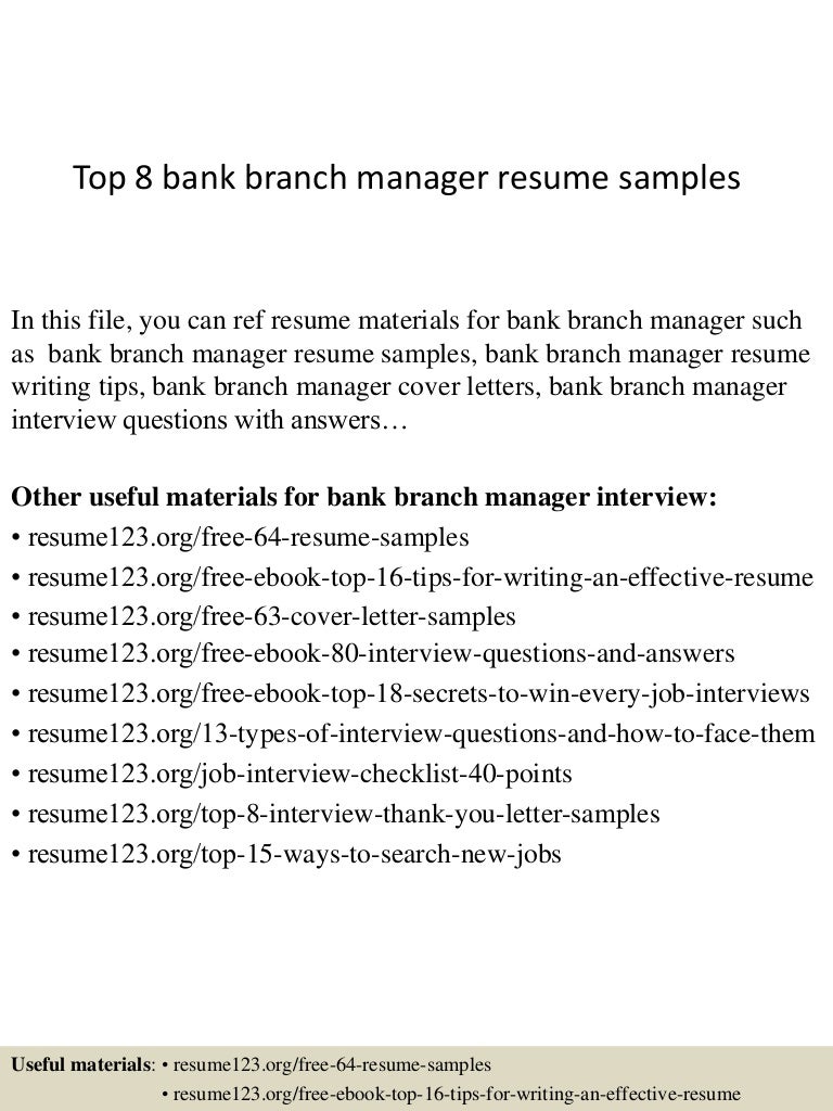 top 8 bank branch manager resume samples bank manager resume examples