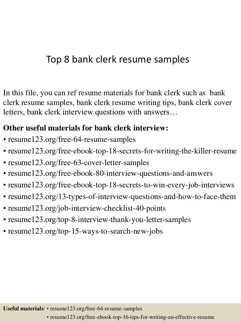 resume Resume Format For Bank Clerk top8bankclerkresumesamples 150424022727 conversion gate01 thumbnail 4 jpgcb1429860498