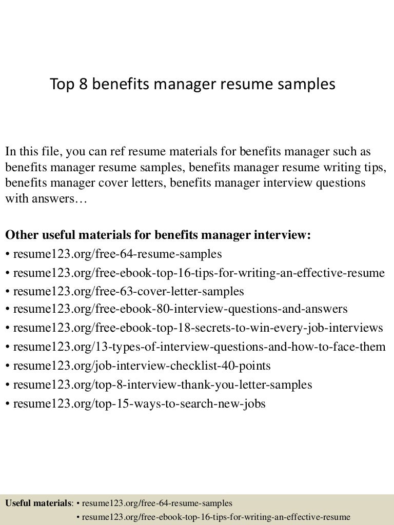 Top 8 benefits manager resume samples