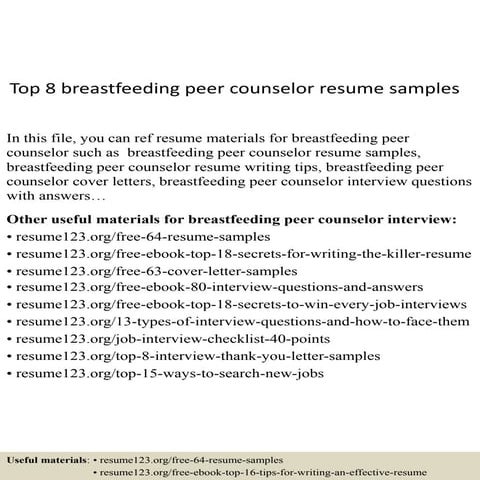 Top 8 breastfeeding peer counselor resume samples