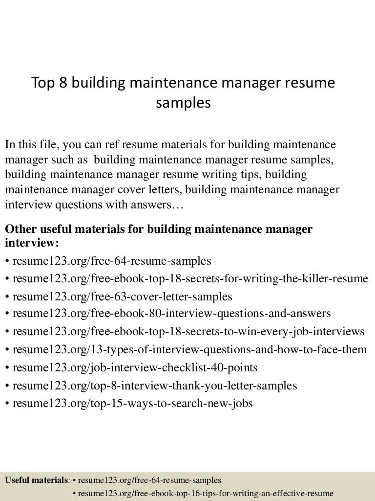 resume Resume For Building Maintenance top8buildingmaintenancemanagerresumesamples 150514054840 lva1 app6891 thumbnail 4 jpgcb1431582669