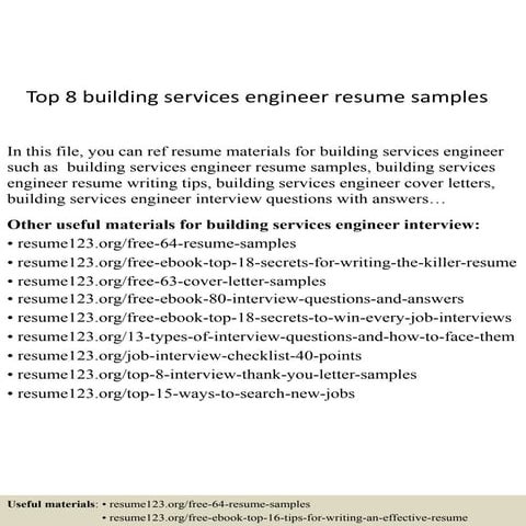 Top 8 building services engineer resume samples | PPTX