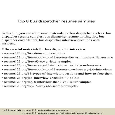 Top 8 bus dispatcher resume samples