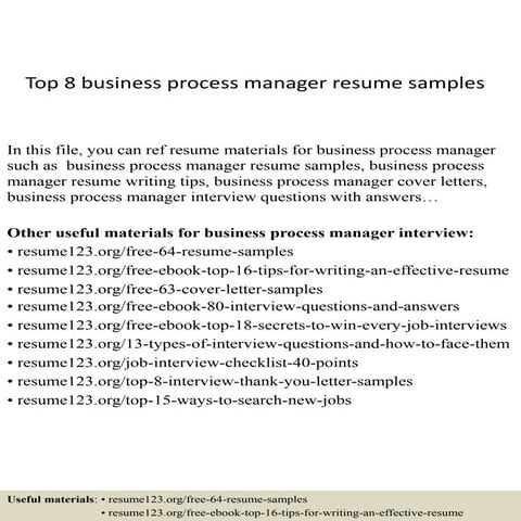 Top 8 business process manager resume samples
