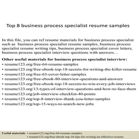 Top 8 business process specialist resume samples