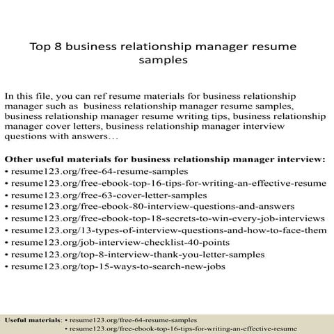 Top 8 business relationship manager resume samples