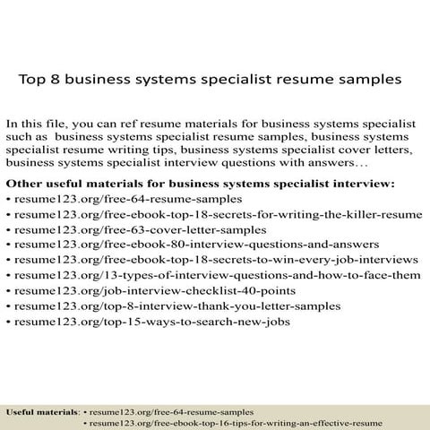 Top 8 business systems specialist resume samples