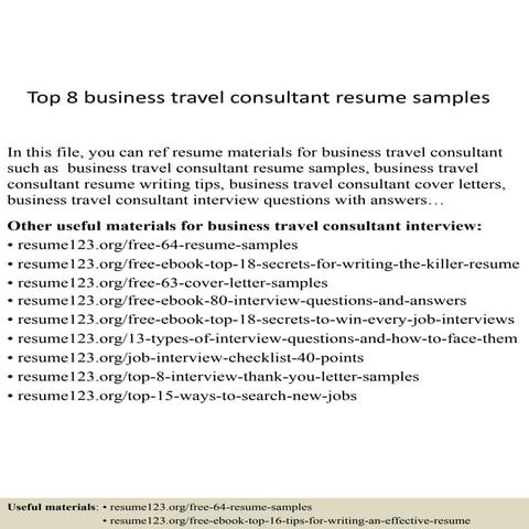Top 8 business travel consultant resume samples