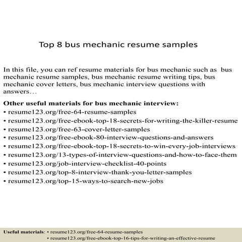 Top 8 bus mechanic resume samples
