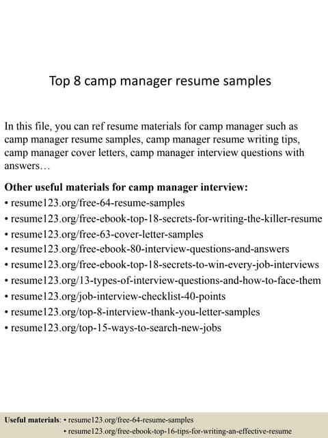 Top 8 camp manager resume samples