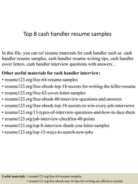 Top 8 cash handler resume samples - Top8cashhandlerresumesamples 150601102122 Lva1 App6892 Thumbnail 