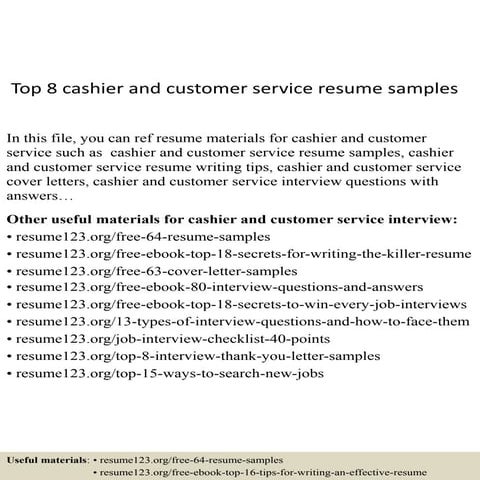 Top 8 cashier and customer service resume samples