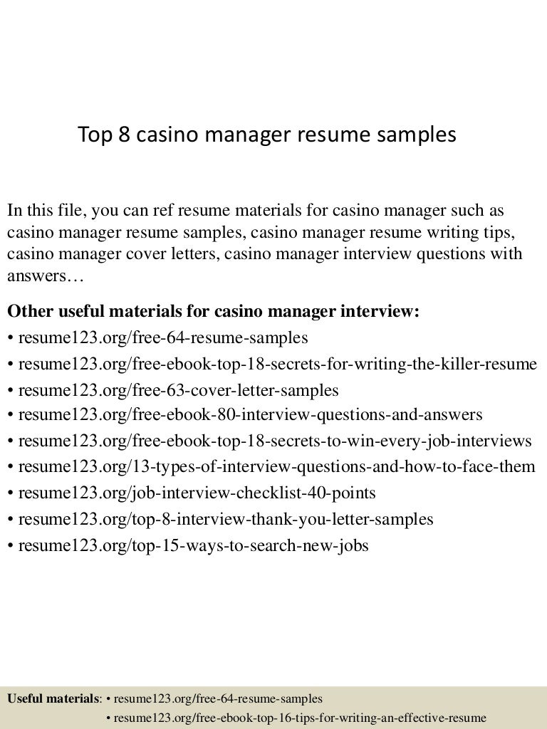 top 8 casino manager resume samples