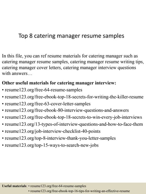 catering resume pdf catering manager resume