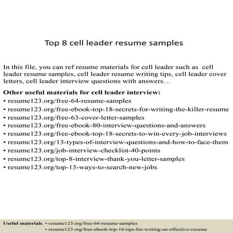 Top 8 cell leader resume samples