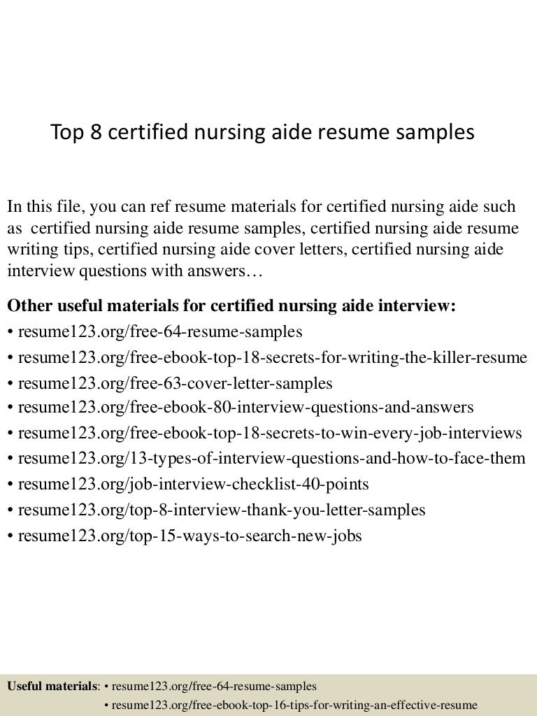 Top 8 Certified Nursing Aide Resume Samples
