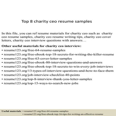 Top 8 charity ceo resume samples | PPTX