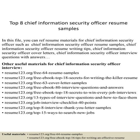 Top 8 chief information security officer resume samples | PPTX
