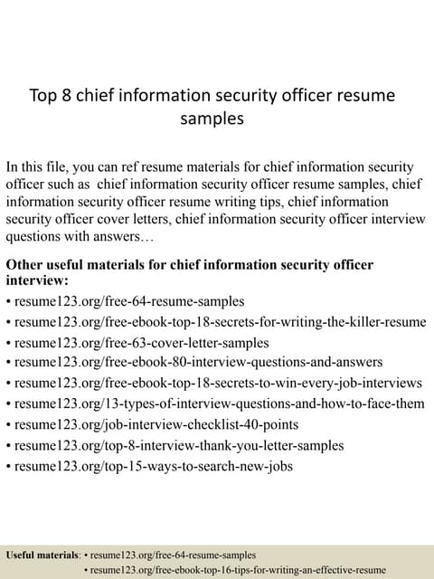 Top 8 chief information security officer resume samples