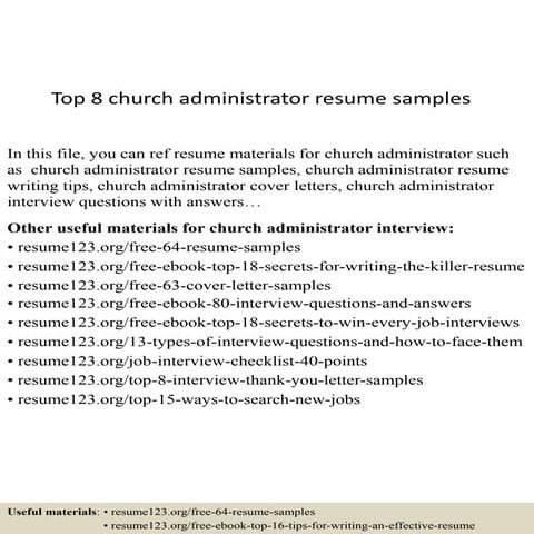 Top 8 church administrator resume samples