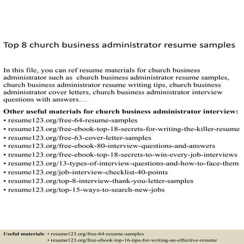 Top 8 church business administrator resume samples