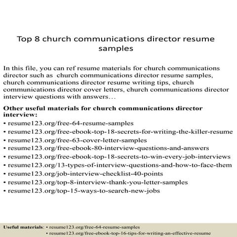 Top 8 church communications director resume samples