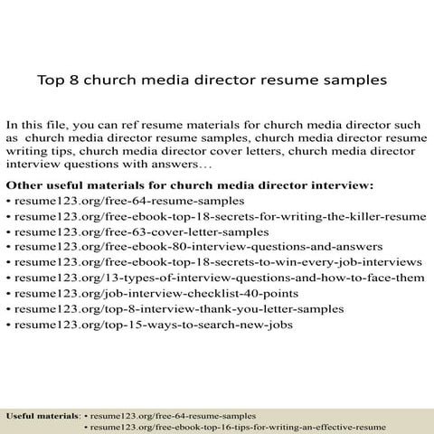 Top 8 church media director resume samples