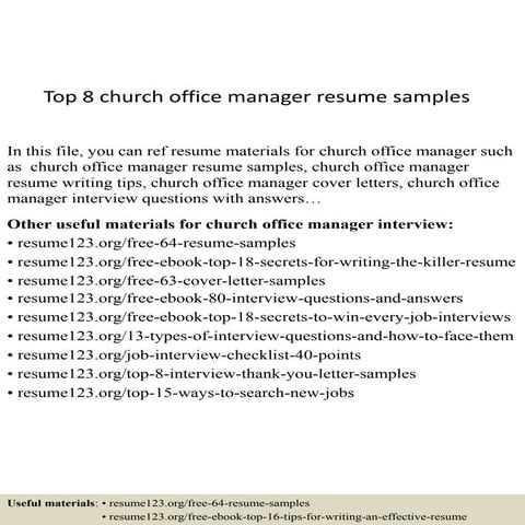 Top 8 church office manager resume samples