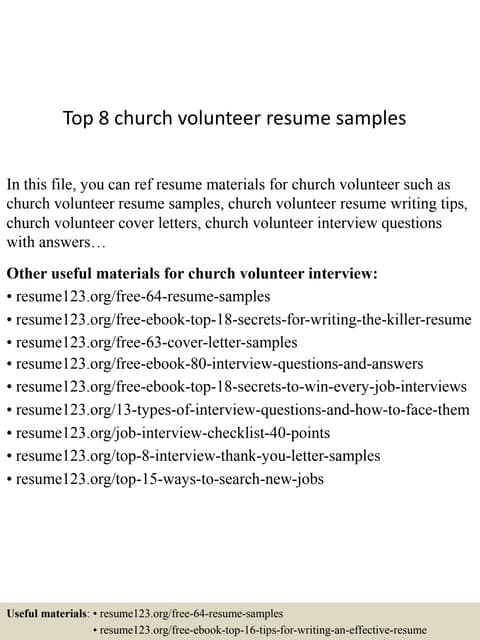 Top 8 church volunteer resume samples - Top8churchvolunteerresumesamples 150529091254 Lva1 App6892 Thumbnail 
