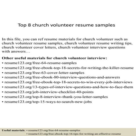 Top 8 church volunteer resume samples
