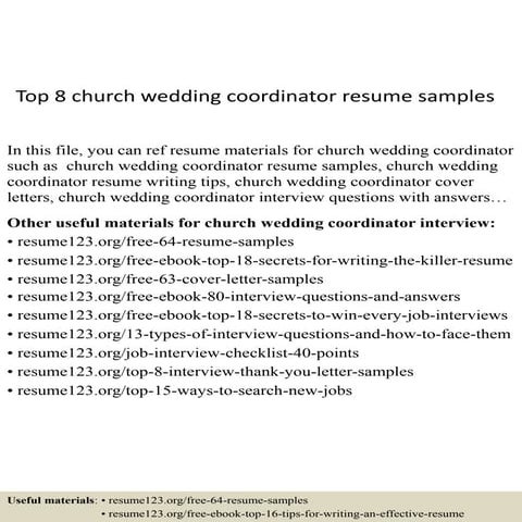 Top 8 church wedding coordinator resume samples