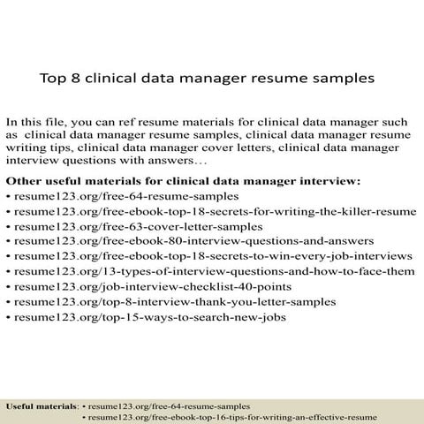 Top 8 clinical data manager resume samples