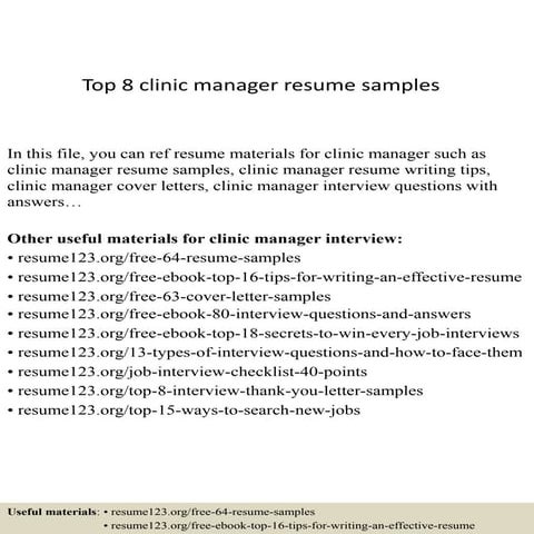 Top 8 clinic manager resume samples