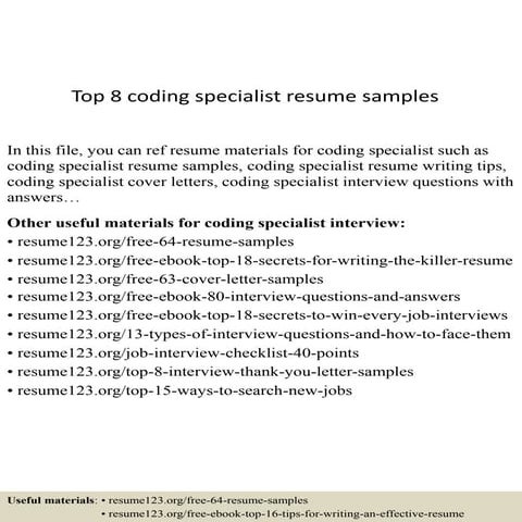 Top 8 coding specialist resume samples