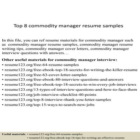 Top 8 commodity manager resume samples