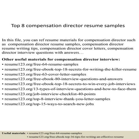 Top 8 compensation and benefits manager resume samples | PPTX