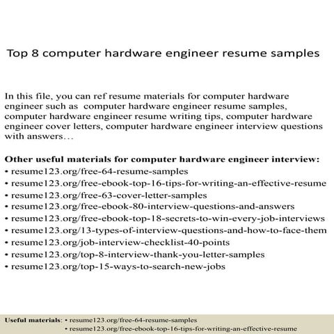 Top 8 computer hardware engineer resume samples