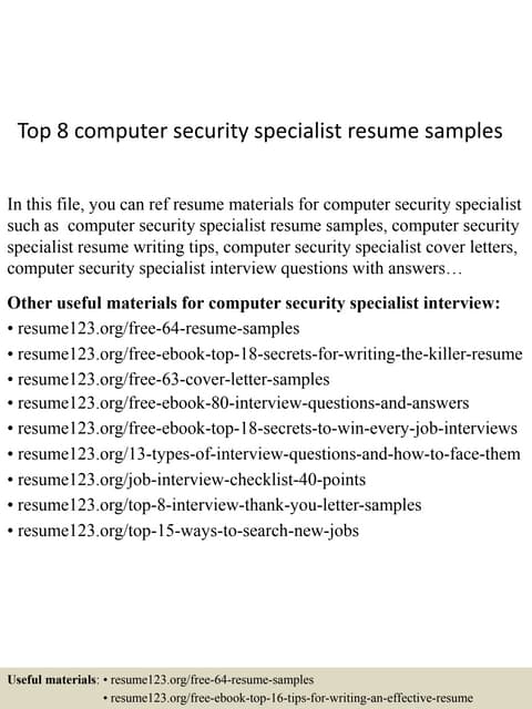Top 8 computer security specialist resume samples