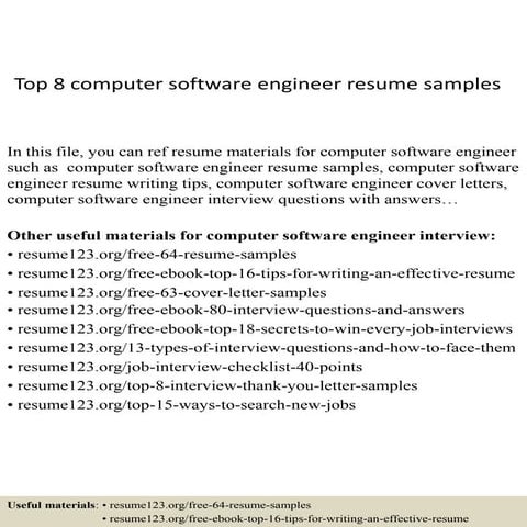 Top 8 computer software engineer resume samples