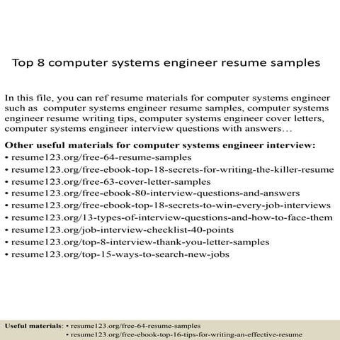 Top 8 computer systems engineer resume samples