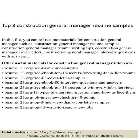 Top 8 construction general manager resume samples
