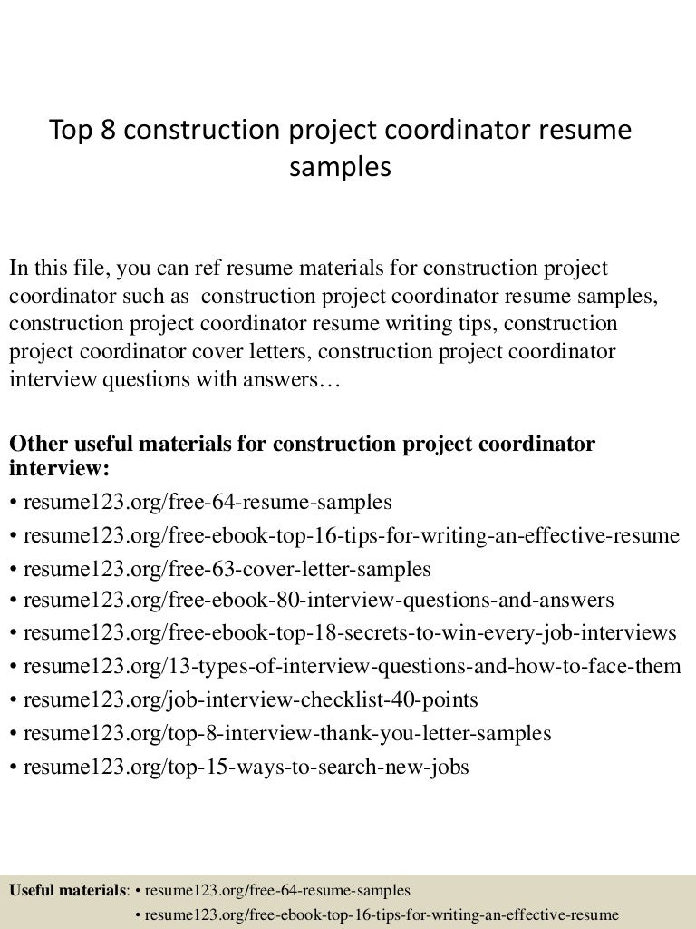 top 8 construction project coordinator resume samples construction company resume samples