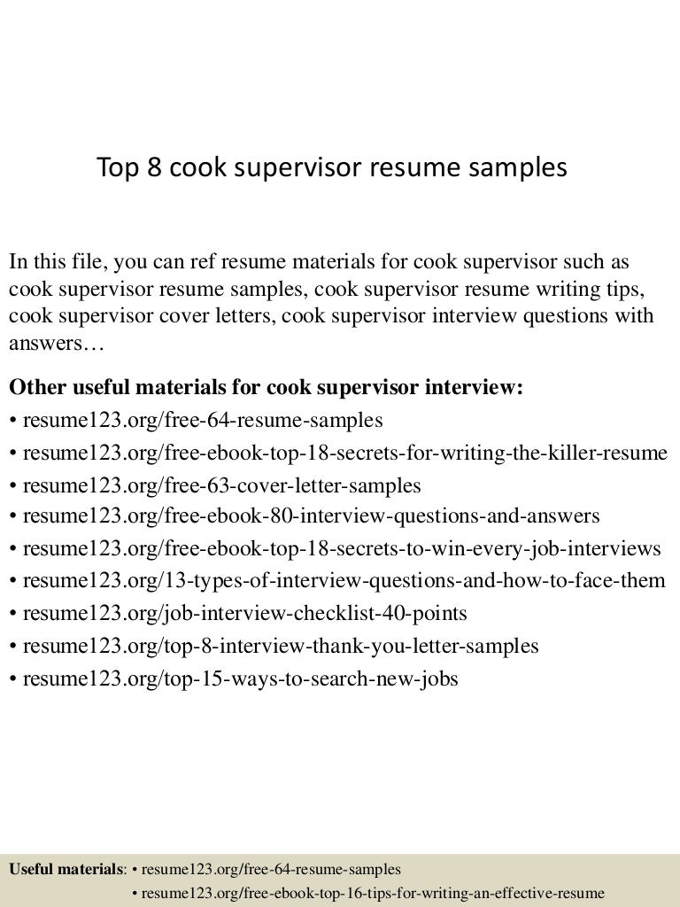 Top 8 cook supervisor resume samples Top 8 cook supervisor resume samples