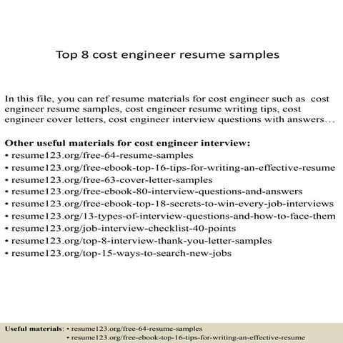 Top 8 cost engineer resume samples