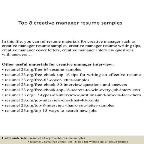 Top 8 creative manager resume samples