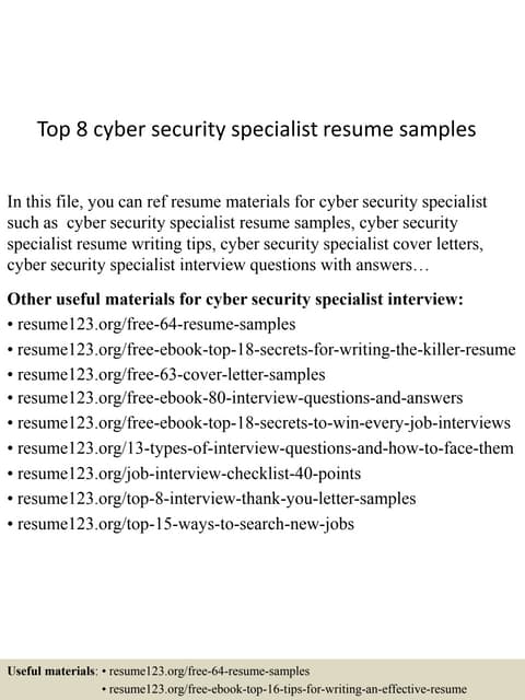 Top 8 cyber security specialist resume samples