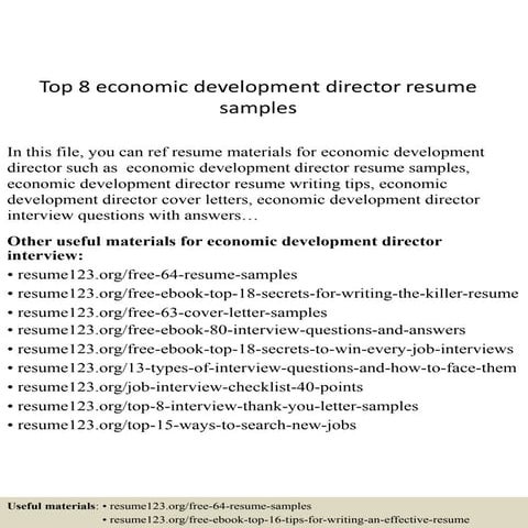 Top 8 economic development director resume samples | PPTX
