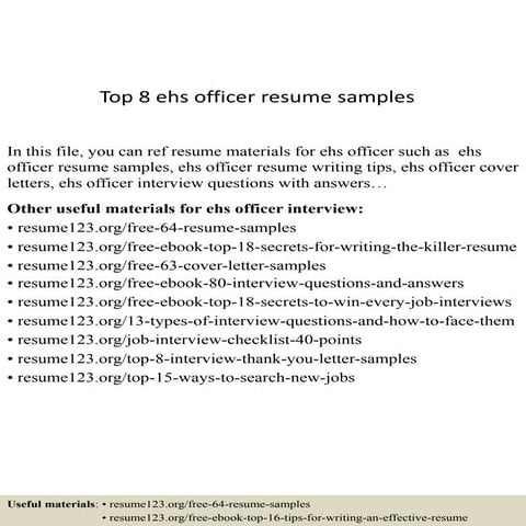 Top 8 ehs officer resume samples